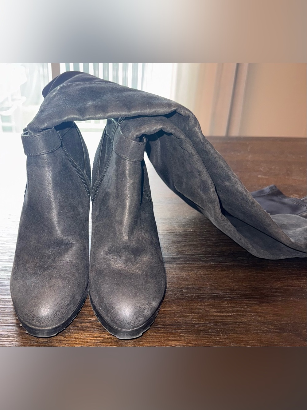 Women's Over-the-Knee Black Suede Stretch Boots with Side Zip